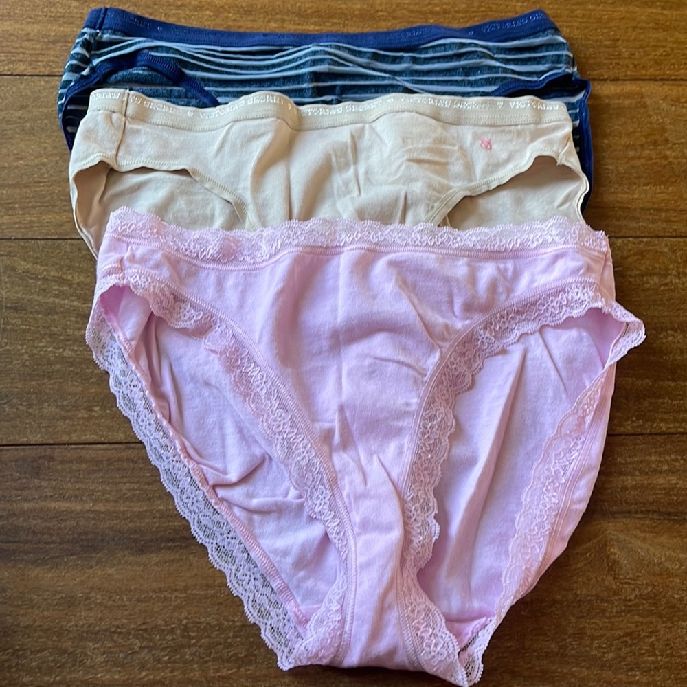 Set of 3 Victoria’s Secret high leg briefs size Medium cotton lace washed